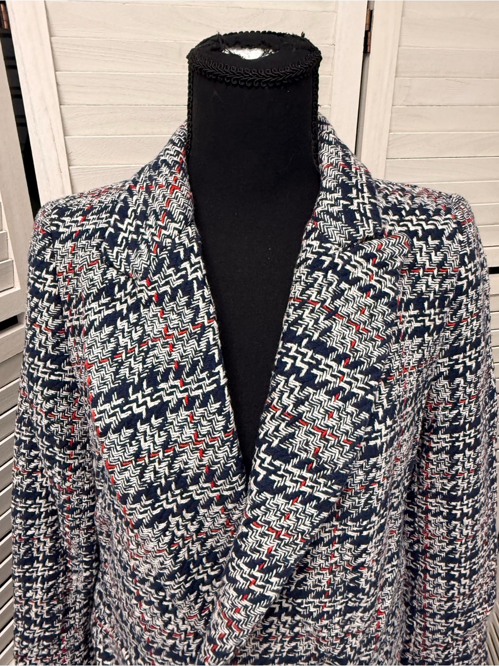 Zara Navy, White & Red Houndstooth Blazer